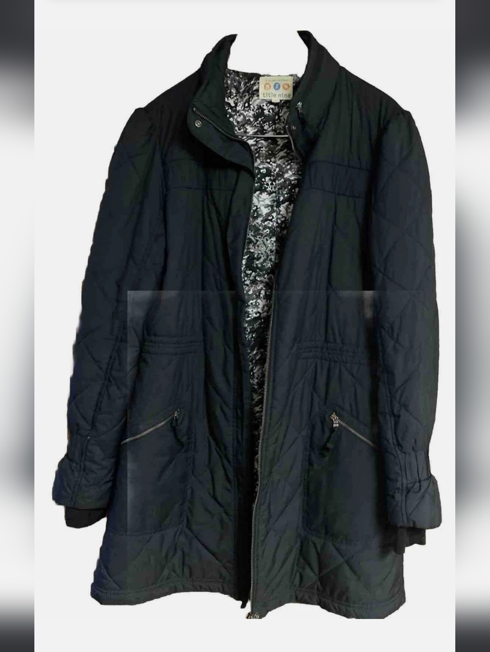 Title Nine Black Quilted Long Jacket with Floral Lining